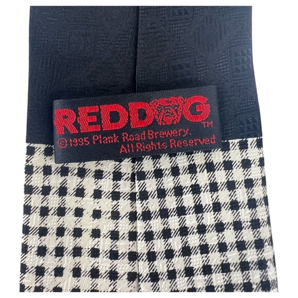 Red Dog Mens Necktie 100% Polyester Black & White Checkered With Red Dog Graphic - Picture 8 of 9
